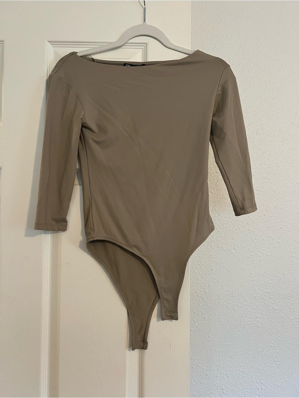 Zara Taupe Crew Neck Long Sleeve Bodysuit